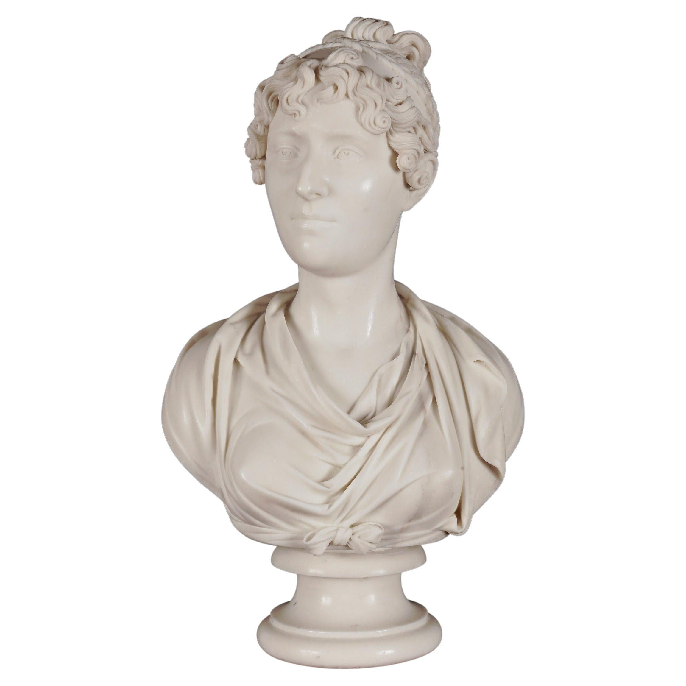 19th Century Neoclassical Marble Portrait Bust of a Lady by L.A. Goblet For Sale