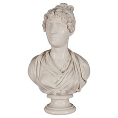 Antique 19th Century Neoclassical Marble Portrait Bust of a Lady by L.A. Goblet