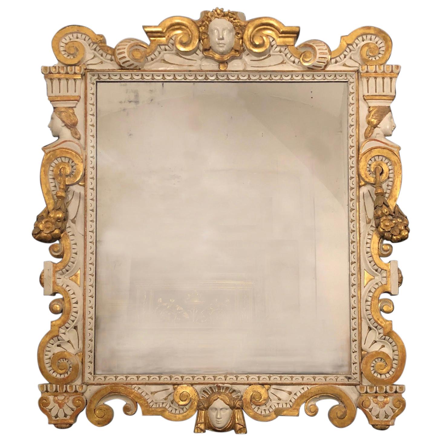 19th Century Neoclassical Mirror Carved and Giltwood, Italy, Late 1800s