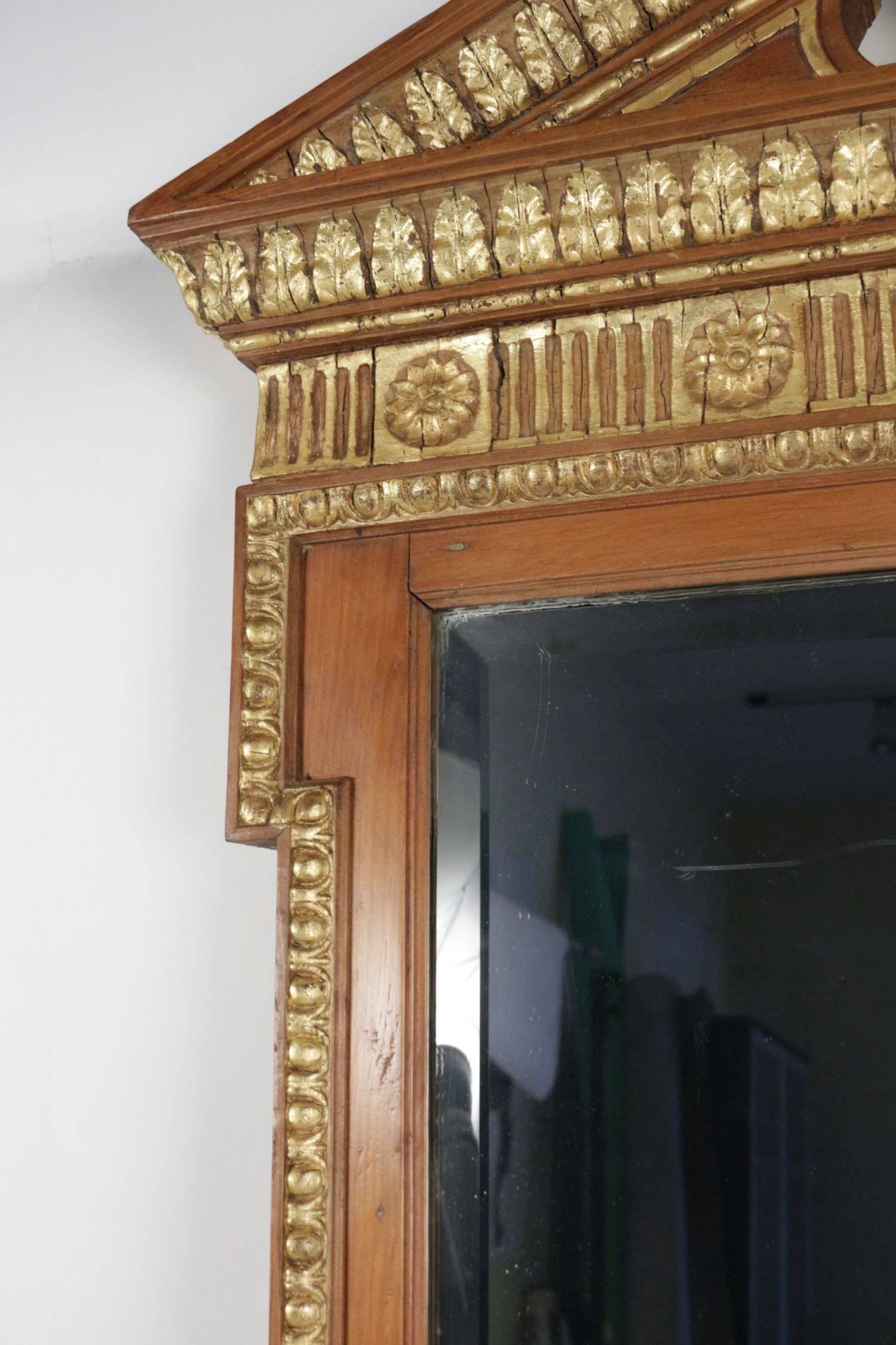 French 19th Century Neoclassical Mirror in Gold Giltwood and Gesso, Antique For Sale
