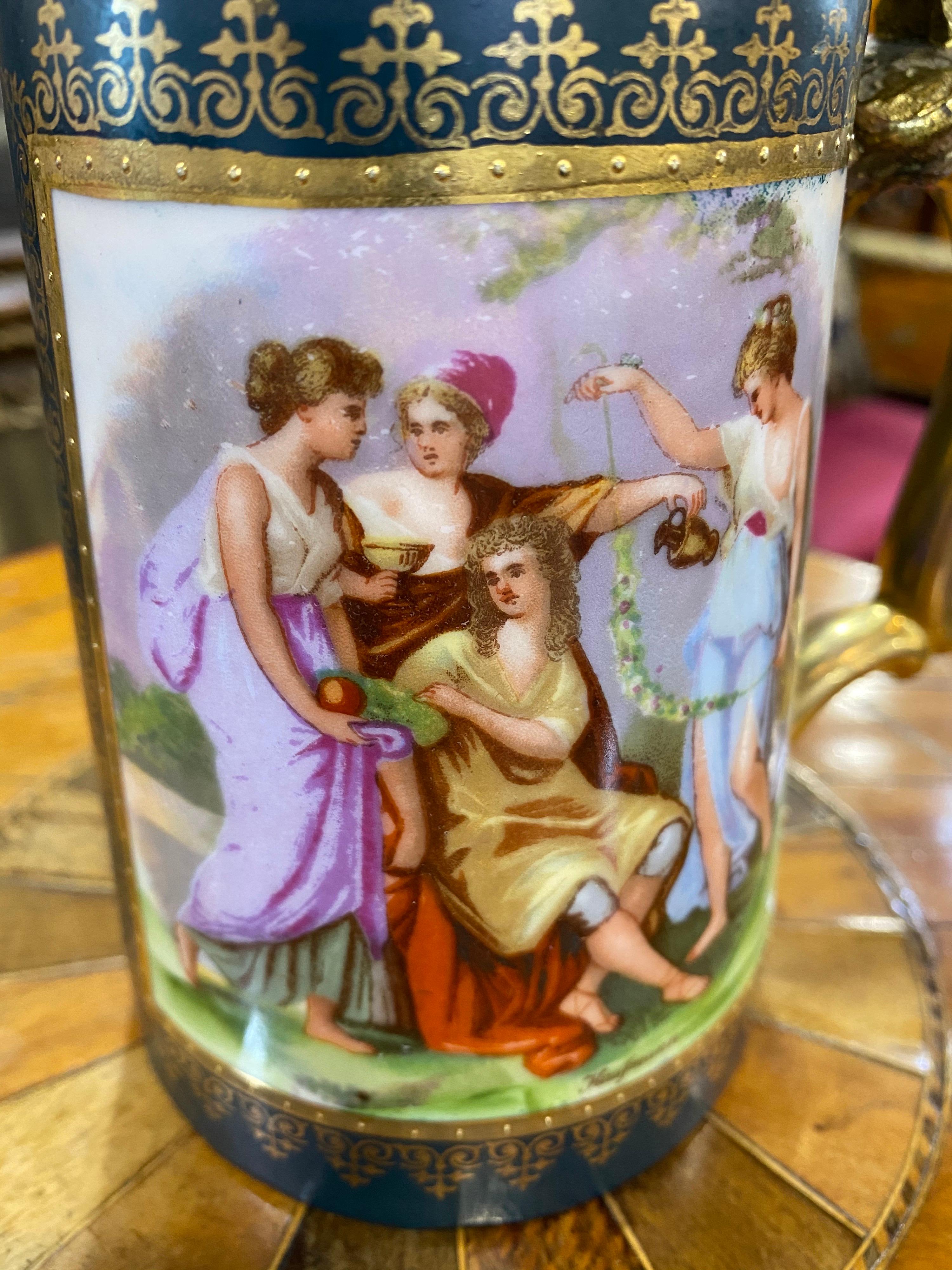 19th Century Neoclassical Painted Royal Vienna Porcelain Tankard Bronze, 1890s In Good Condition In Roma, RM
