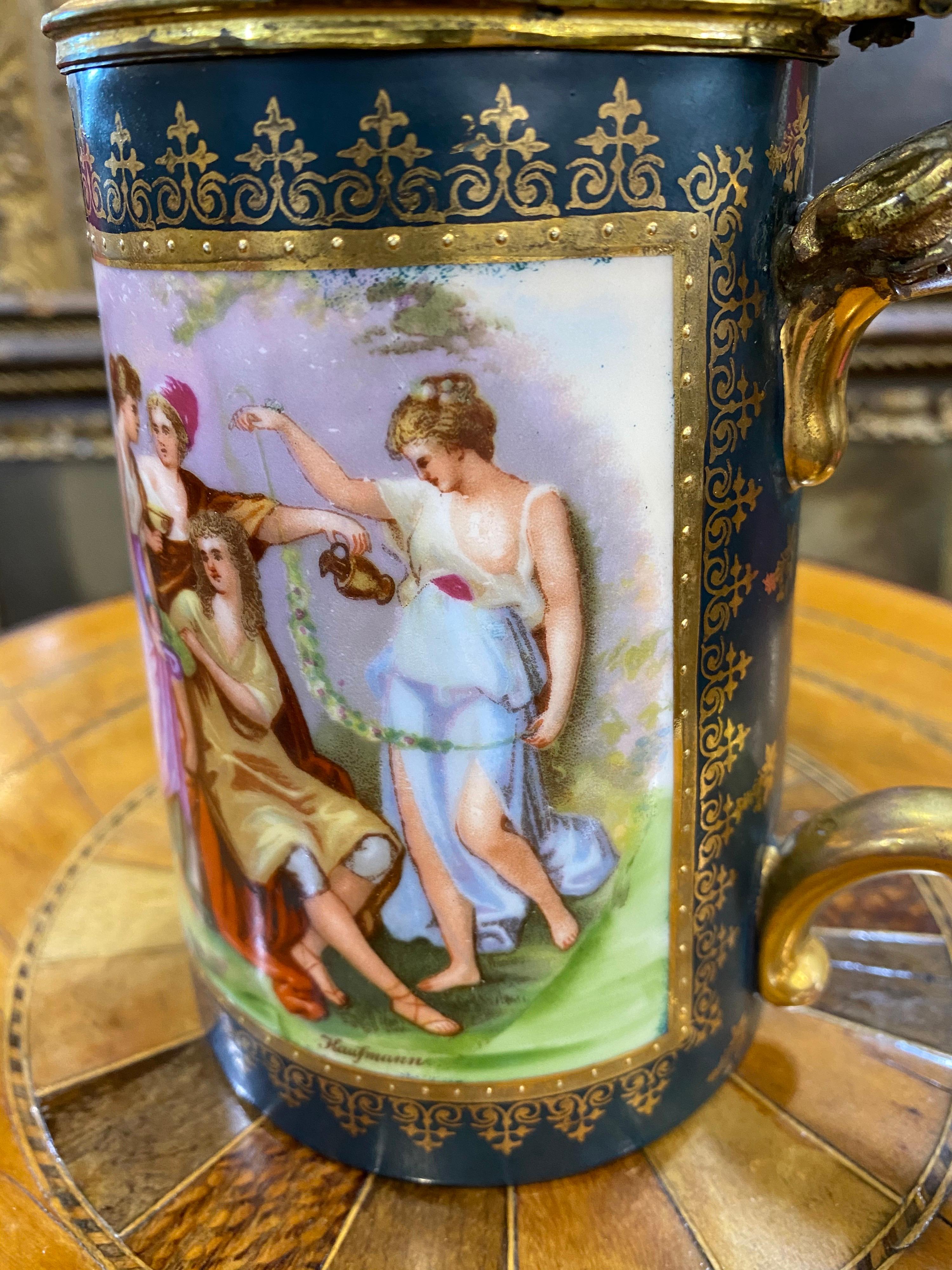 Late 19th Century 19th Century Neoclassical Painted Royal Vienna Porcelain Tankard Bronze, 1890s