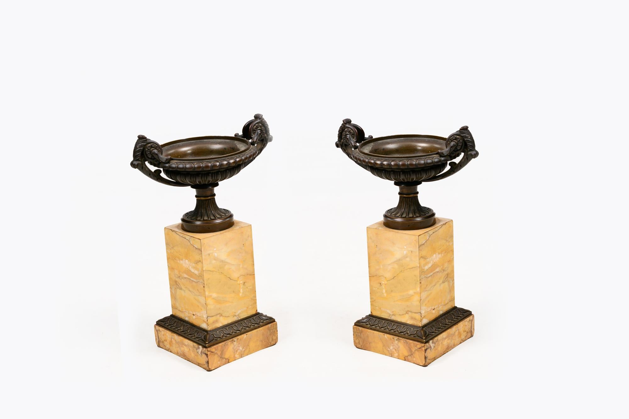European 19th Century Neoclassical Pair of Bronze Tazzas For Sale