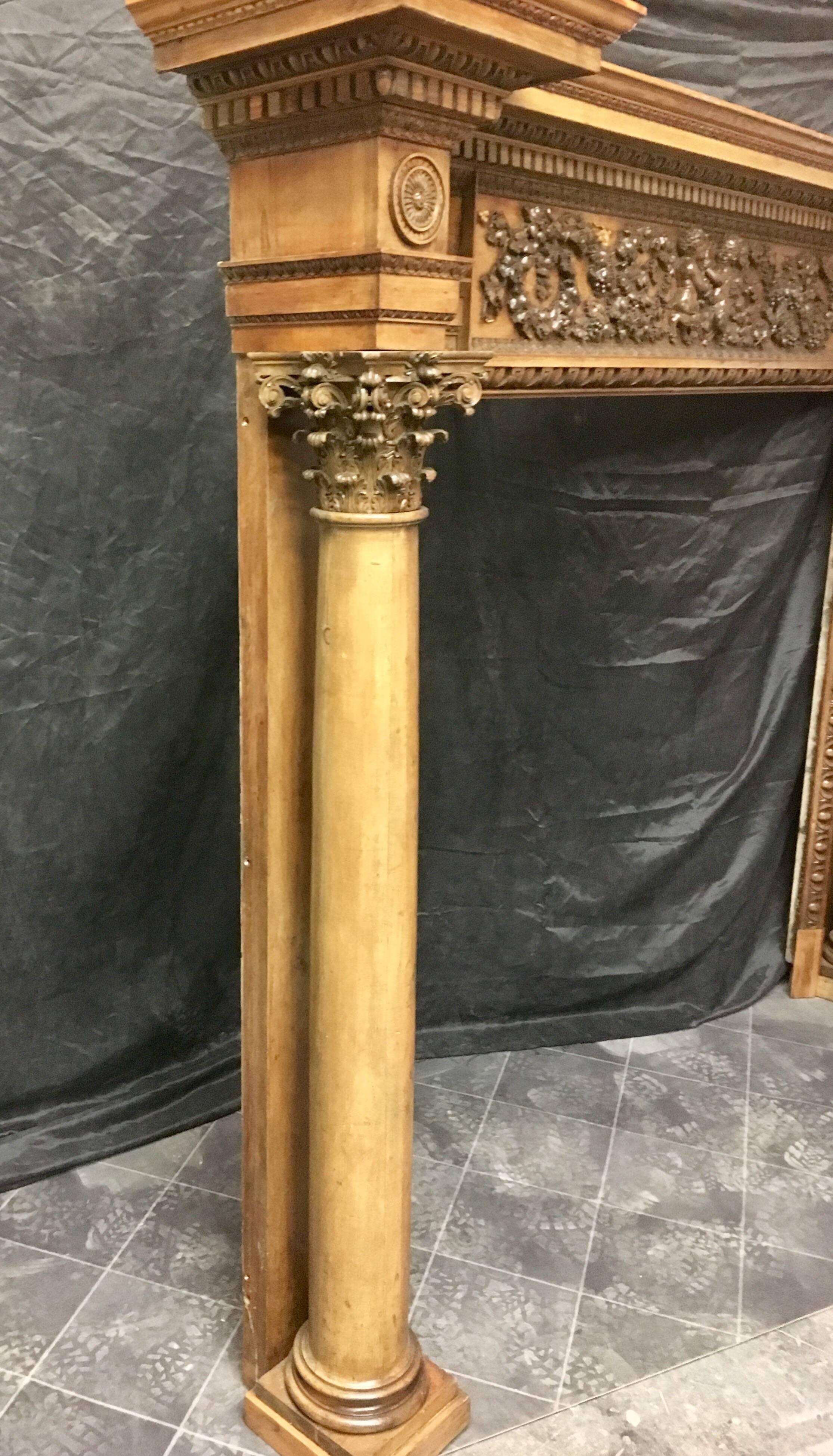 19th Century Neoclassical Pine and Lime Wood Georgian Style Fireplace Surround For Sale 3