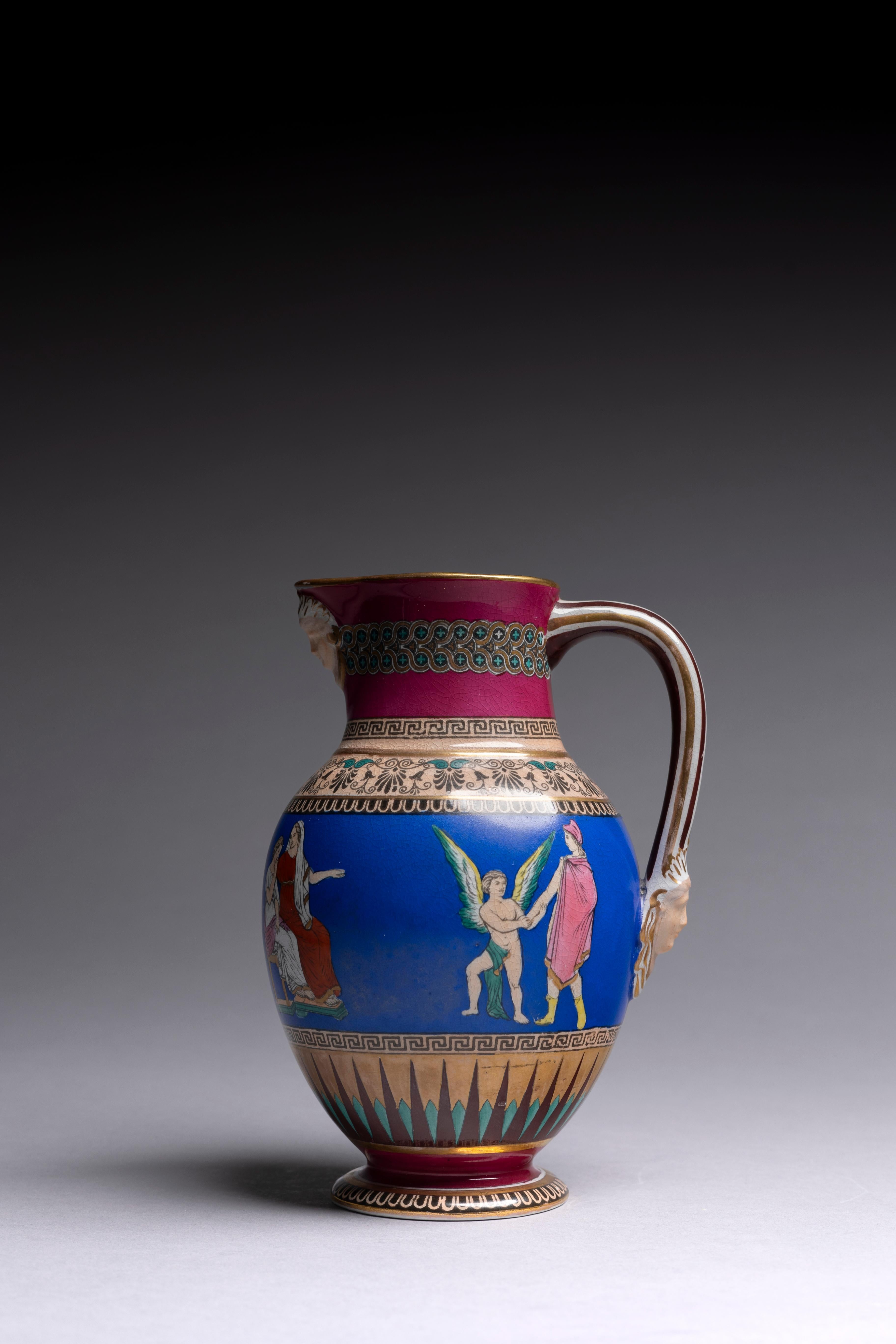 Neoclassical Revival 19th Century Neoclassical Polychrome Pitcher For Sale