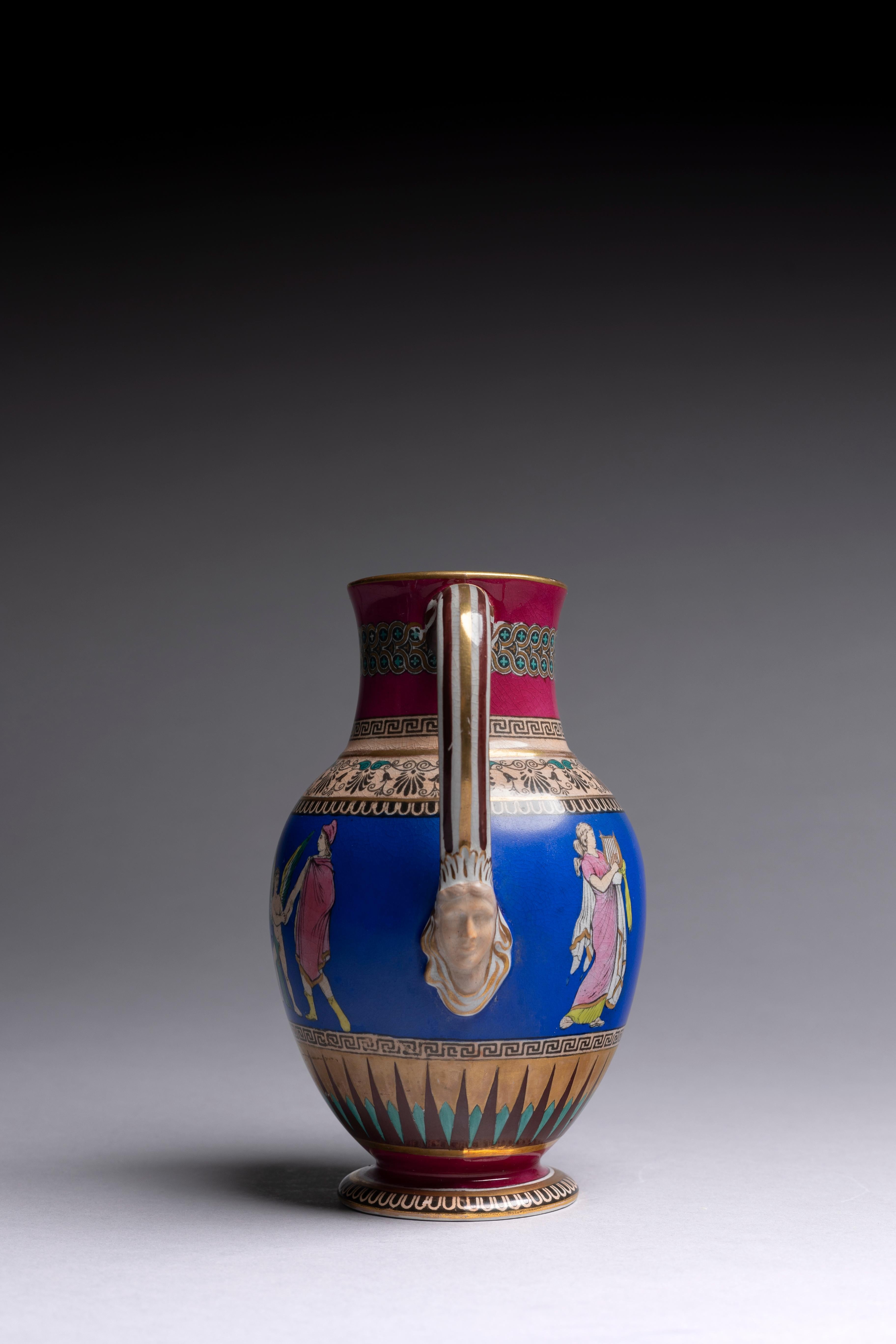 English 19th Century Neoclassical Polychrome Pitcher For Sale