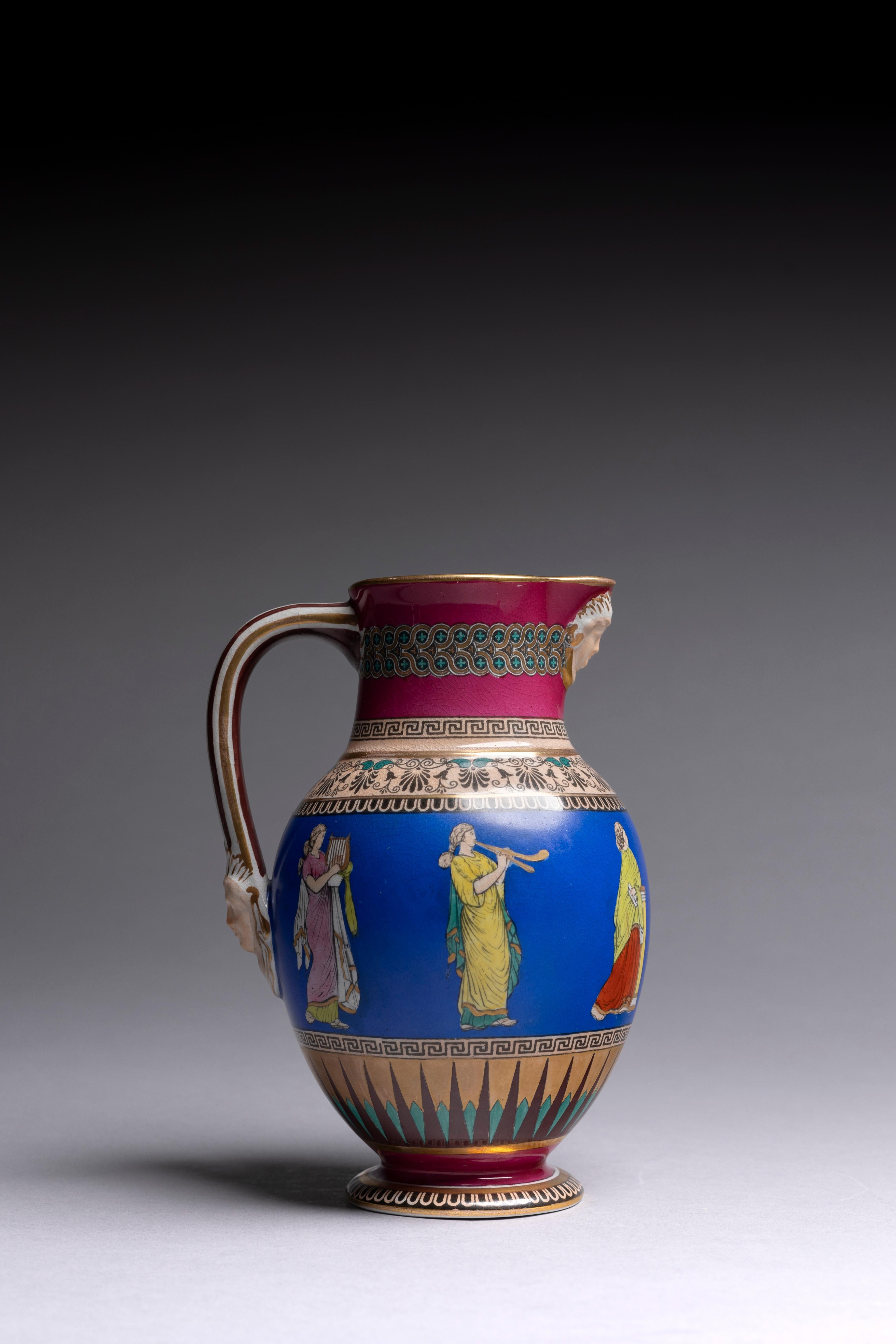 Gilt 19th Century Neoclassical Polychrome Pitcher For Sale