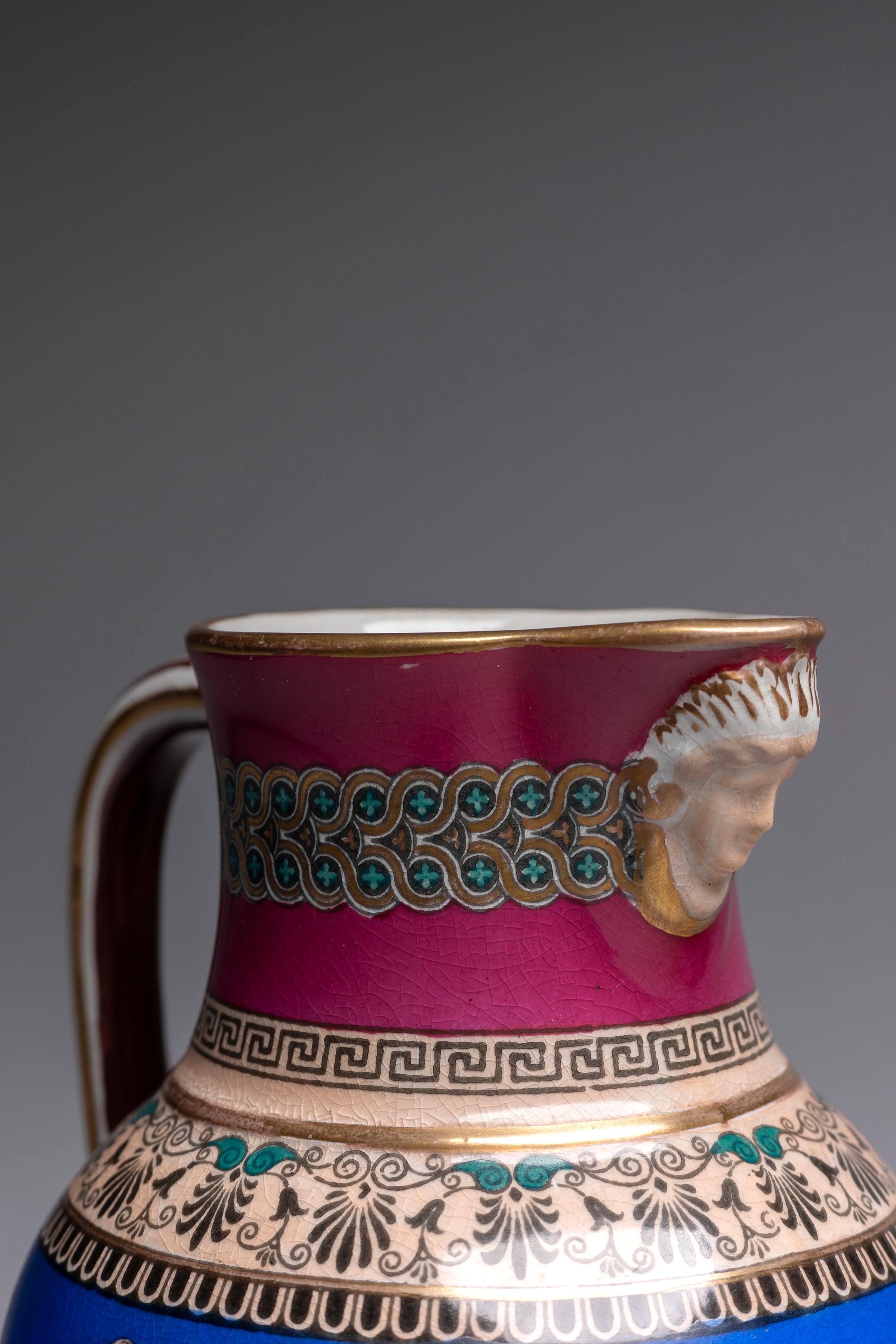 Ceramic 19th Century Neoclassical Polychrome Pitcher For Sale