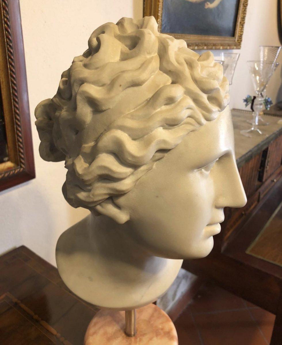 Hand-Carved 19th Century Neoclassical Sculpture Carrara Marble Head For Sale