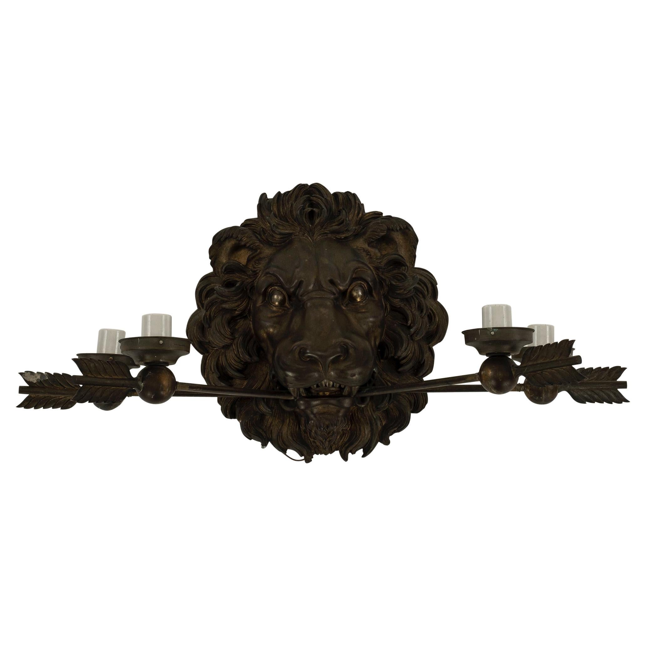 19th Century Neoclassical Style Bronze Lion Sconce For Sale