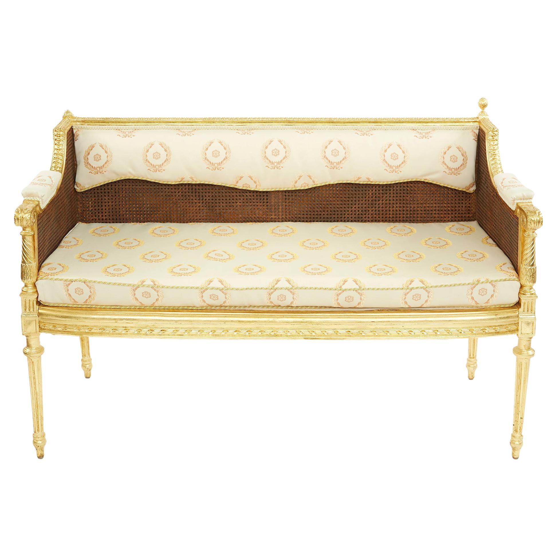 19th Century Neoclassical Style Carved Wood Settee