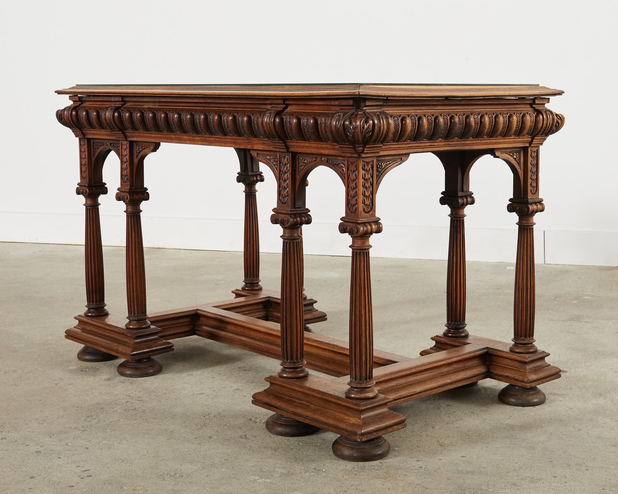 Hand-Crafted 19th Century Neoclassical Style English Oak Library Table Desk  For Sale