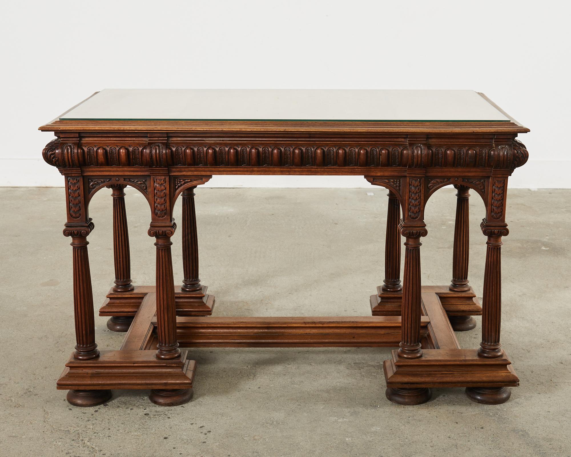 19th Century Neoclassical Style English Oak Library Table Desk  In Good Condition For Sale In Rio Vista, CA