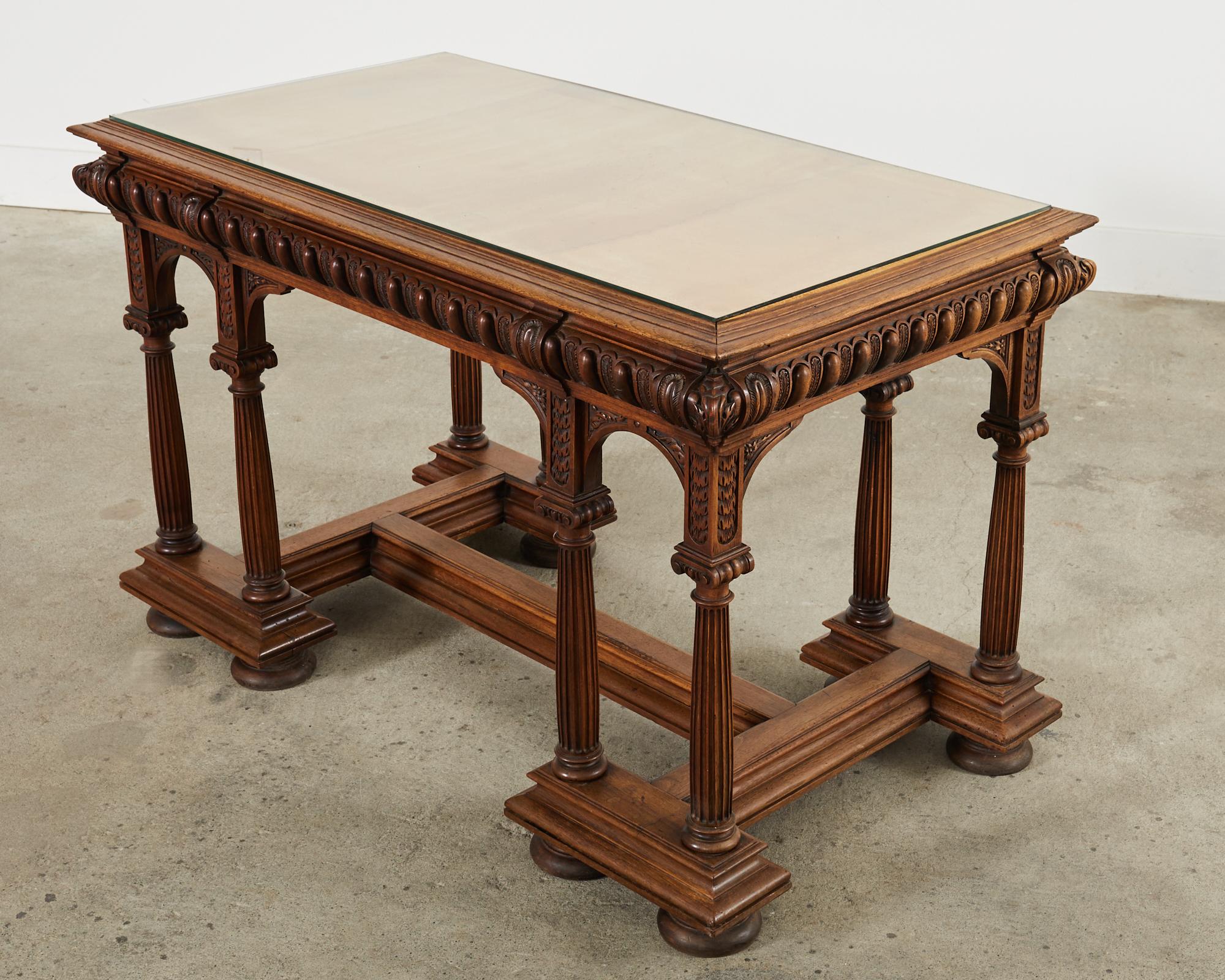 19th Century Neoclassical Style English Oak Library Table Desk  For Sale 1