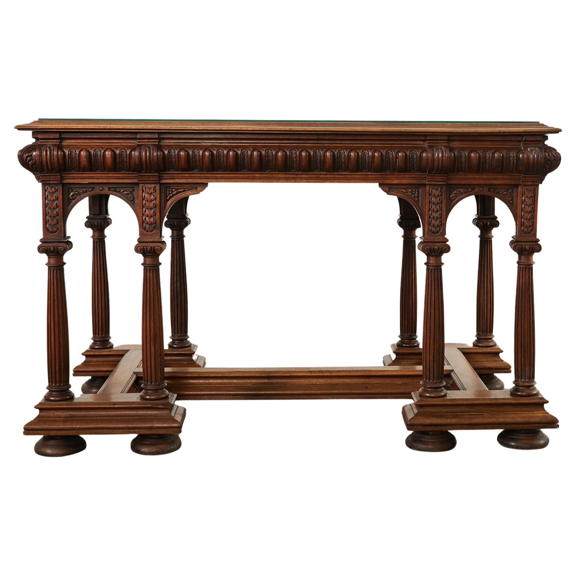 19th Century Neoclassical Style English Oak Library Table Desk 
