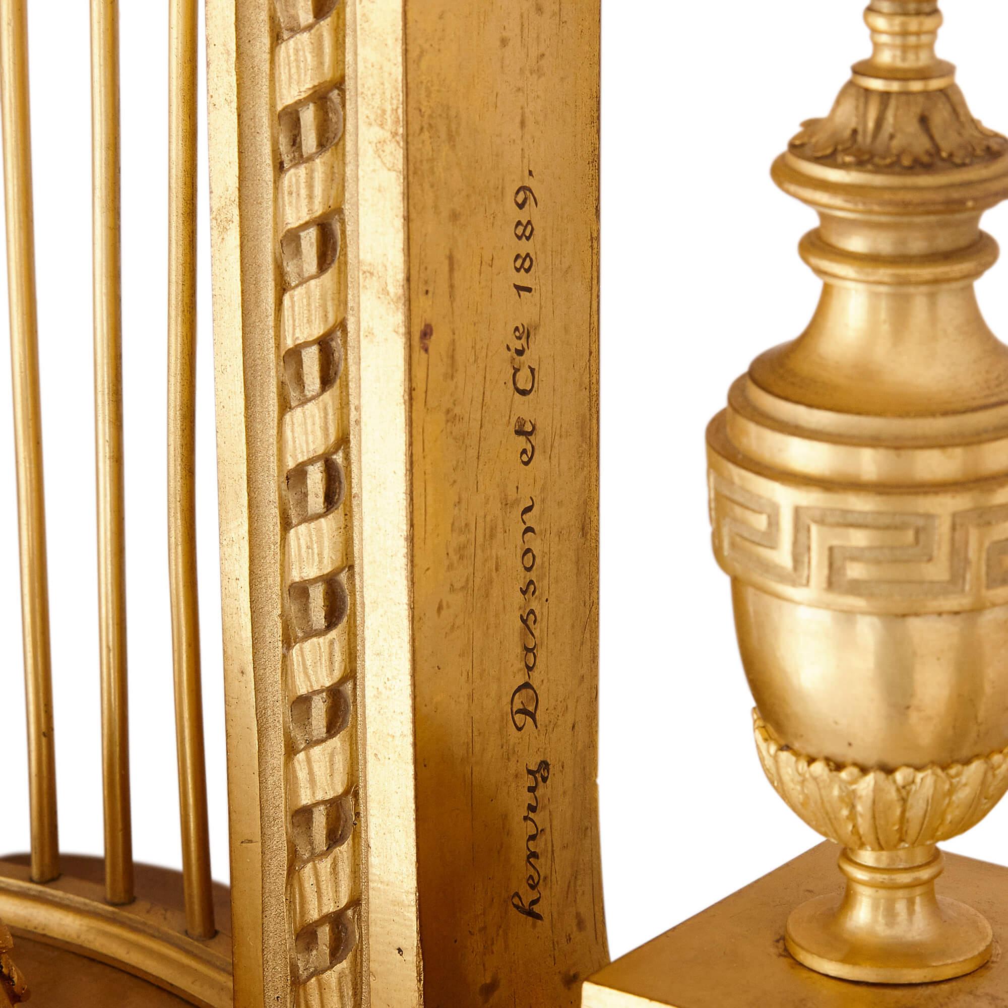 Pendule de cheminée et baromètre de style néoclassique du 19e siècle en bronze doré par Dasson en vente 2