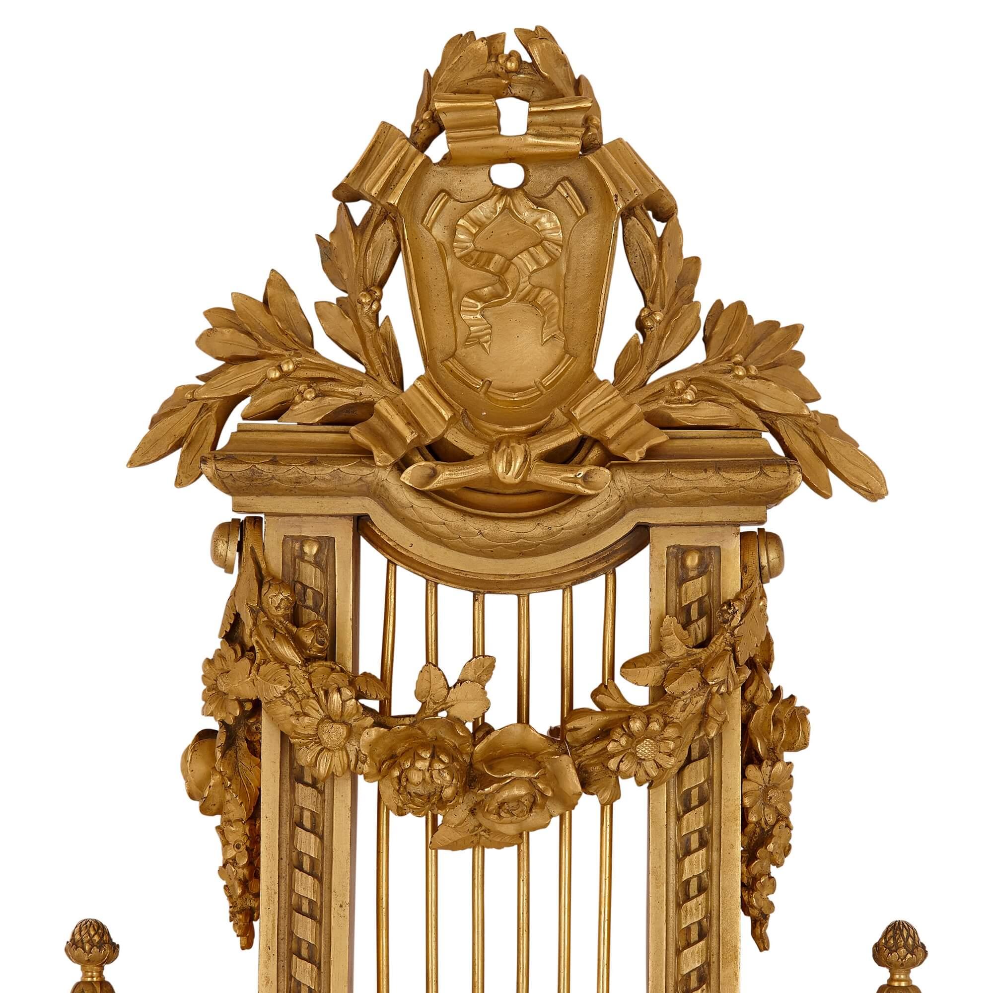 19th Century Neoclassical Style Gilt Bronze Cartel Clock and Barometer by Dasson For Sale 1