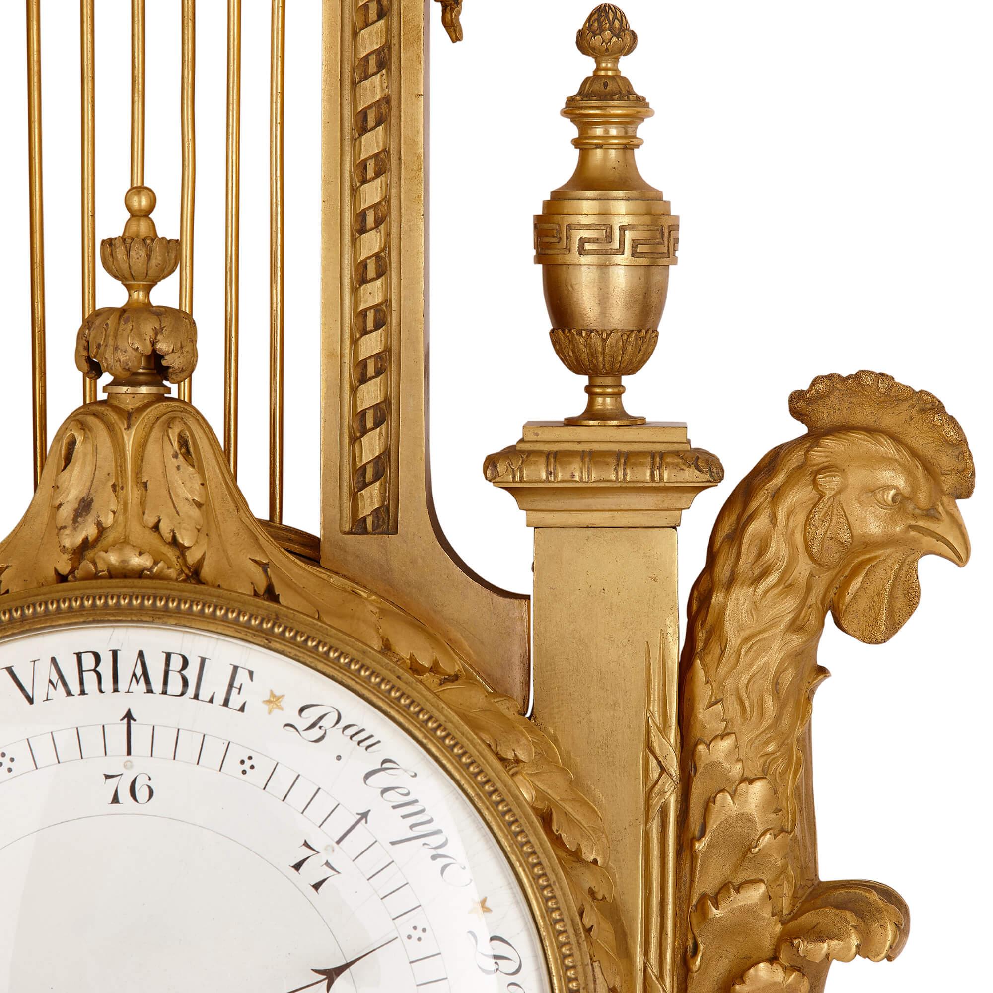 19th Century Neoclassical Style Gilt Bronze Cartel Clock and Barometer by Dasson For Sale 3