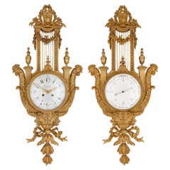 Kaminuhr und Barometer aus vergoldeter Bronze im neoklassischen Stil des 19. Jahrhunderts von Dasson