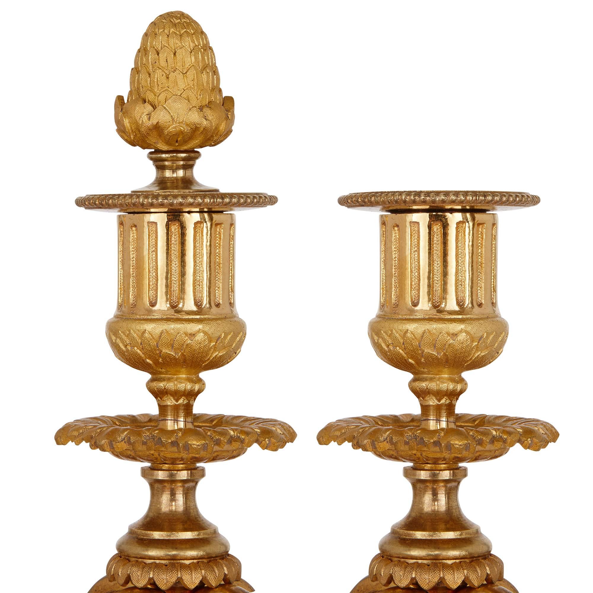 19th Century Neoclassical Style Gilt Bronze Clock Set by Picard 1