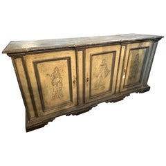 19th century Neoclassical Style Gray and Ivory Lacquered Wood Italian Credenza