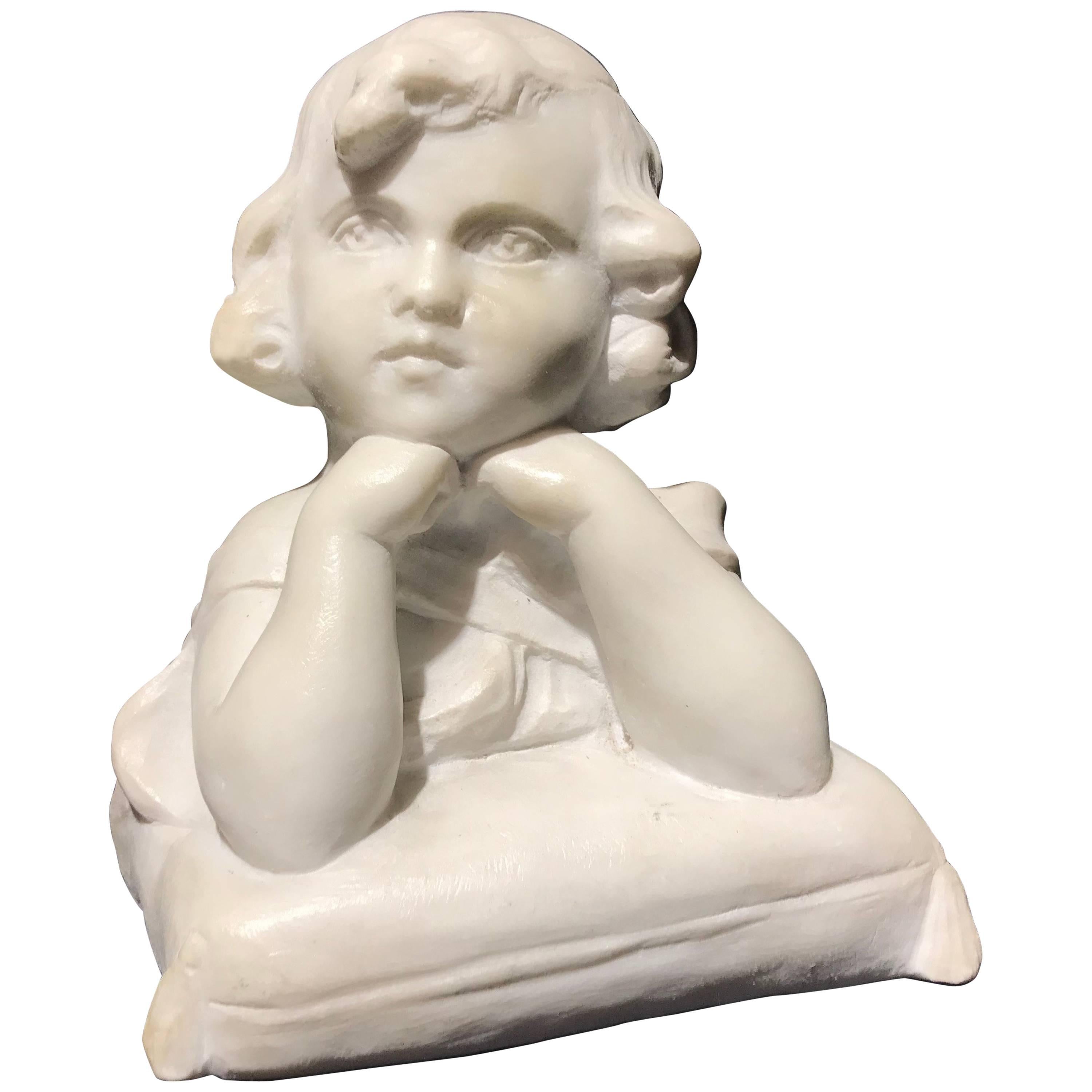 19th Century Neoclassical Style Italian White Marble Sculpture of Angel