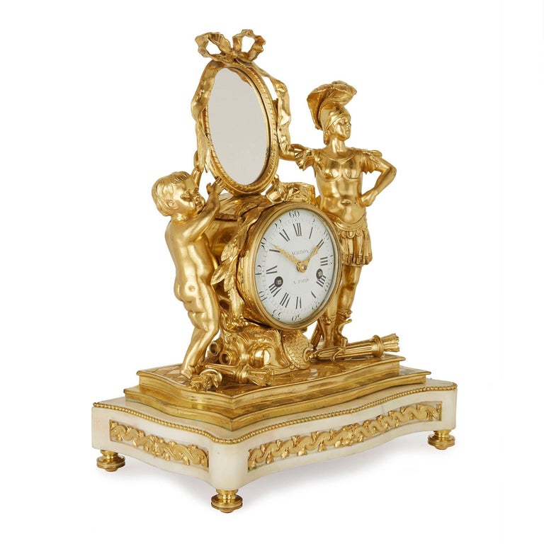 French 19th Century Neoclassical Style Ormolu and Marble Mantel Clock For Sale
