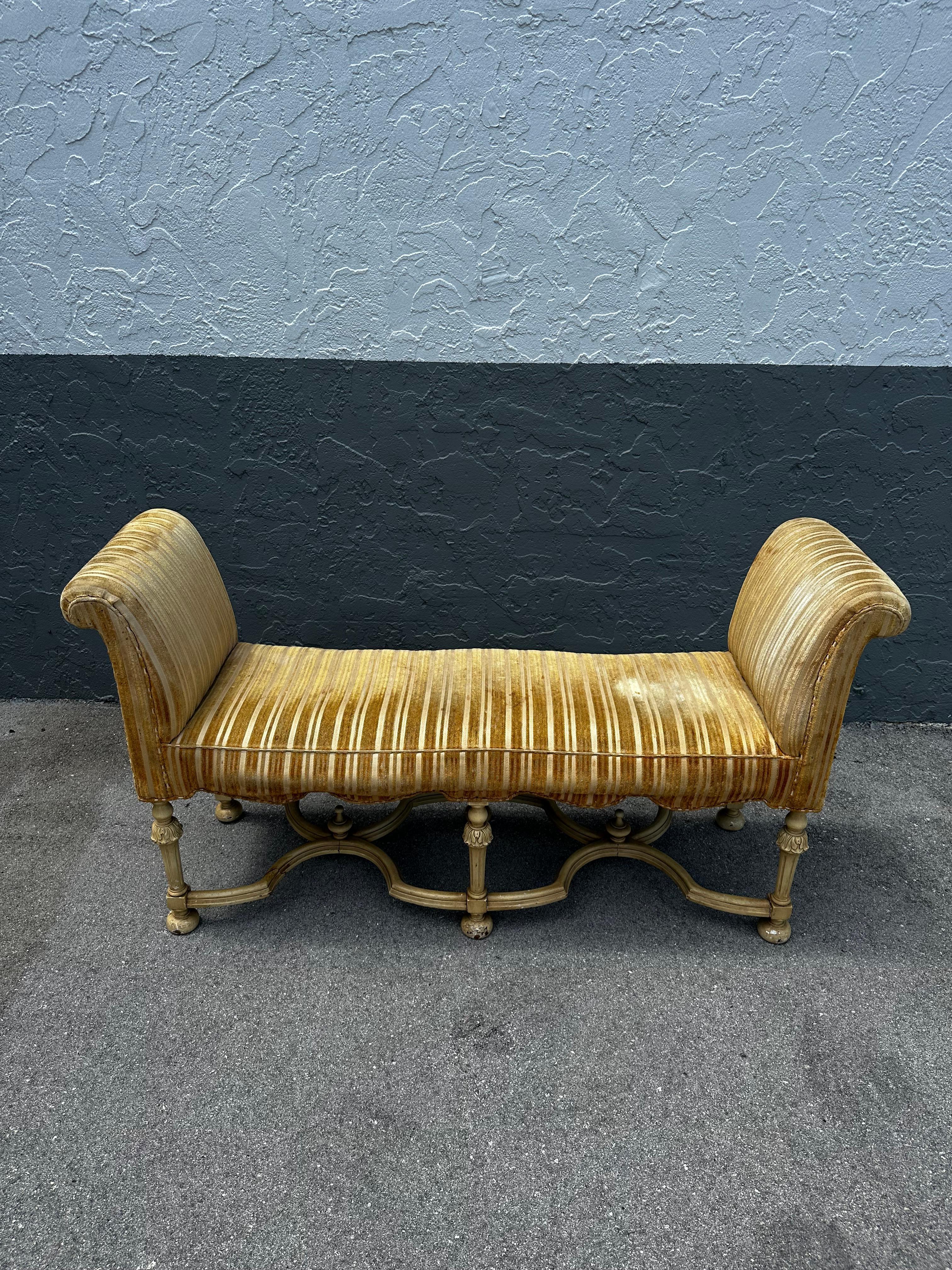Transport yourself back to the sleek and sophisticated 19th Century with this exquisite bench. Outstanding design is exhibited throughout. The sofa is a statement piece which is also extremely comfortable and packed with personality. Built to stand