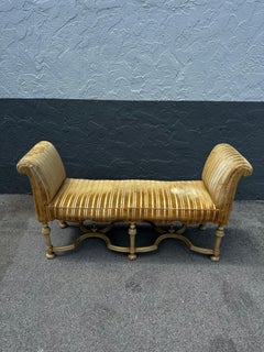 19th Century Neoclassical Style Scalloped Velvet Yellow Bench Window Seat
