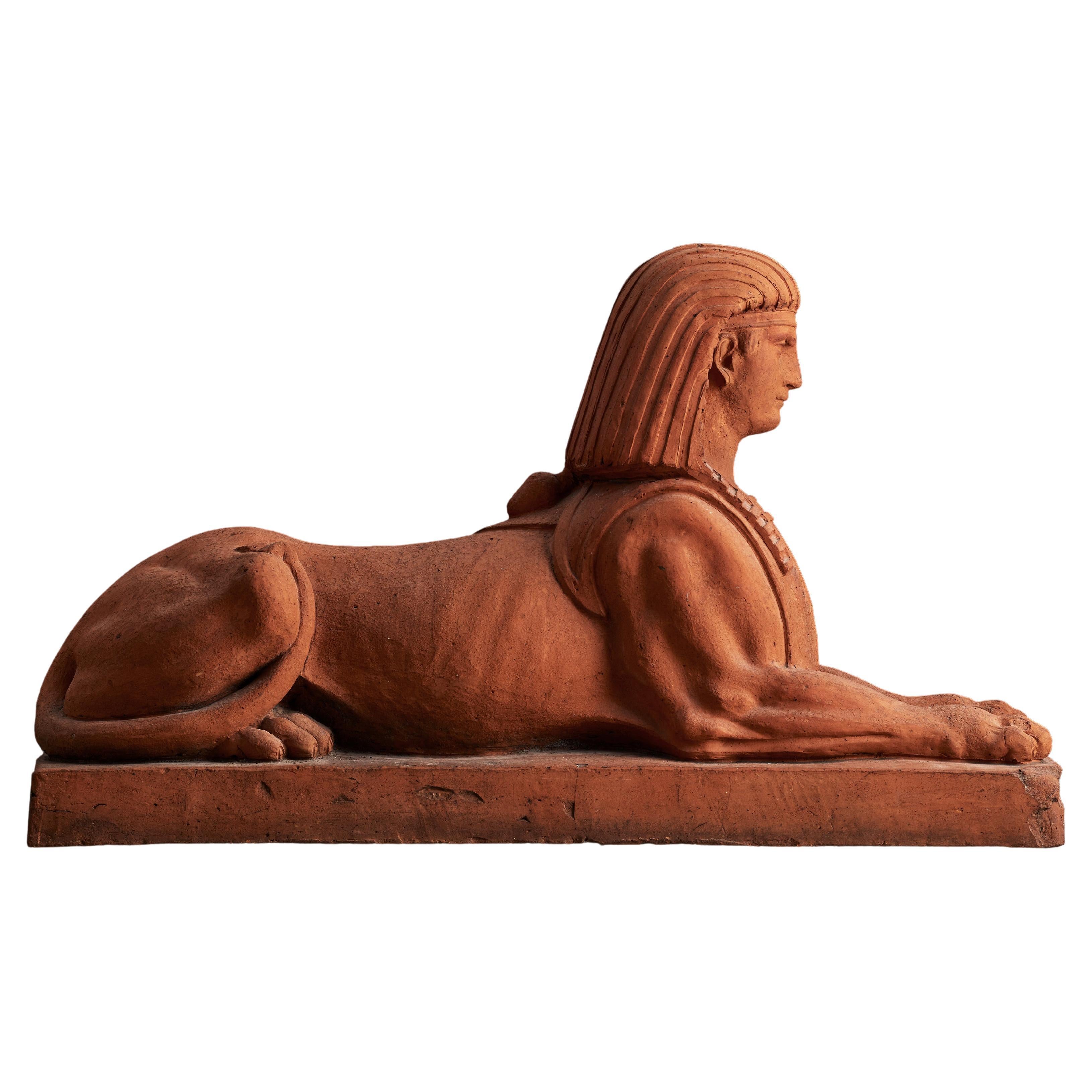 19th Century Neoclassical Terracotta Garden Sphinx