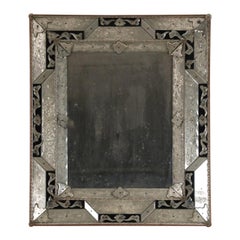 Antique 19th Century Neoclassical Venetian Style Silver and Black Wall Mirror