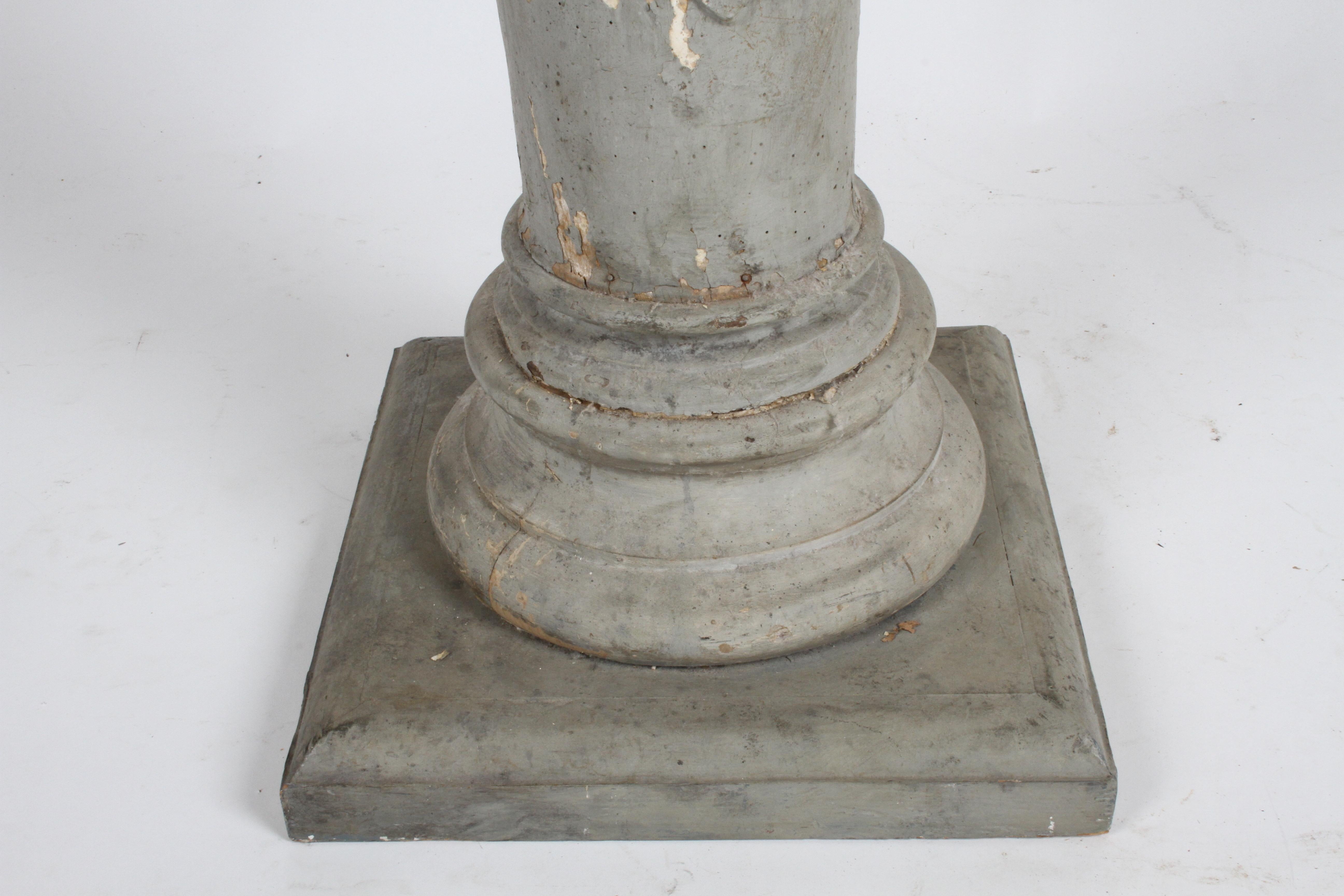 19th Century Neoclassical Wood Fluted Column with Carved Winged Angel Gray Paint 10