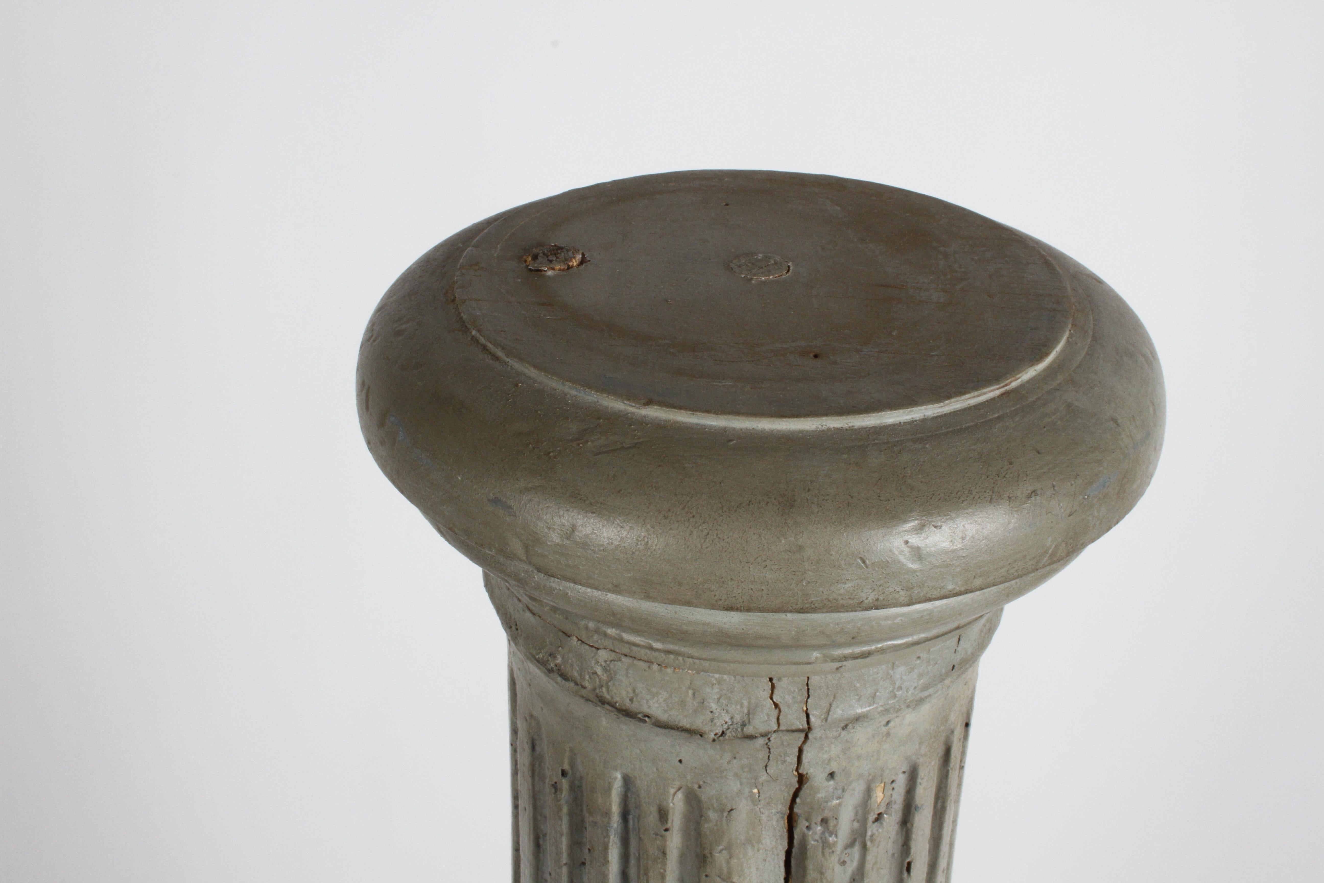 19th Century Neoclassical Wood Fluted Column with Carved Winged Angel Gray Paint 2