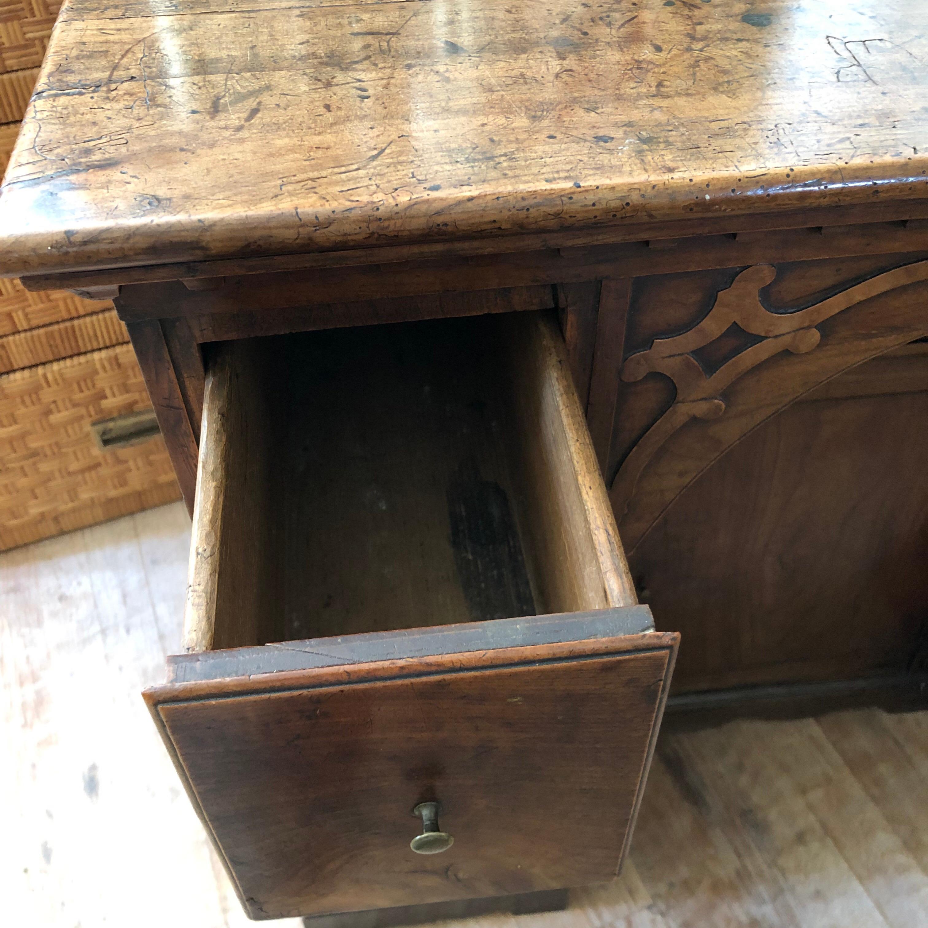 19th Century Neogothic Fruitwood Kneehole Desk 3