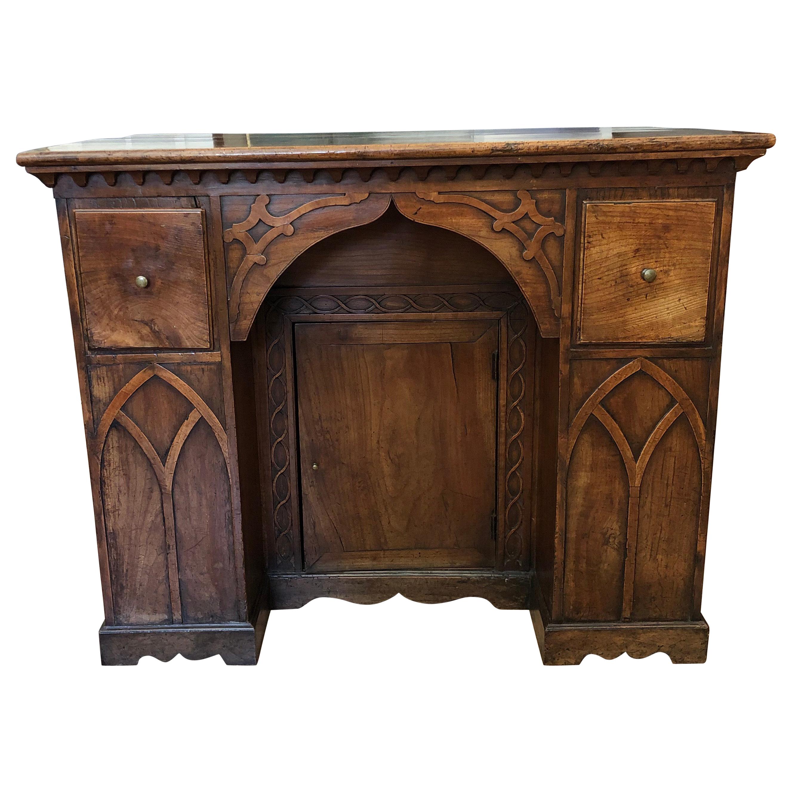 19th Century Neogothic Fruitwood Kneehole Desk
