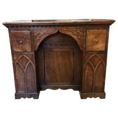 19th Century Neogothic Fruitwood Kneehole Desk