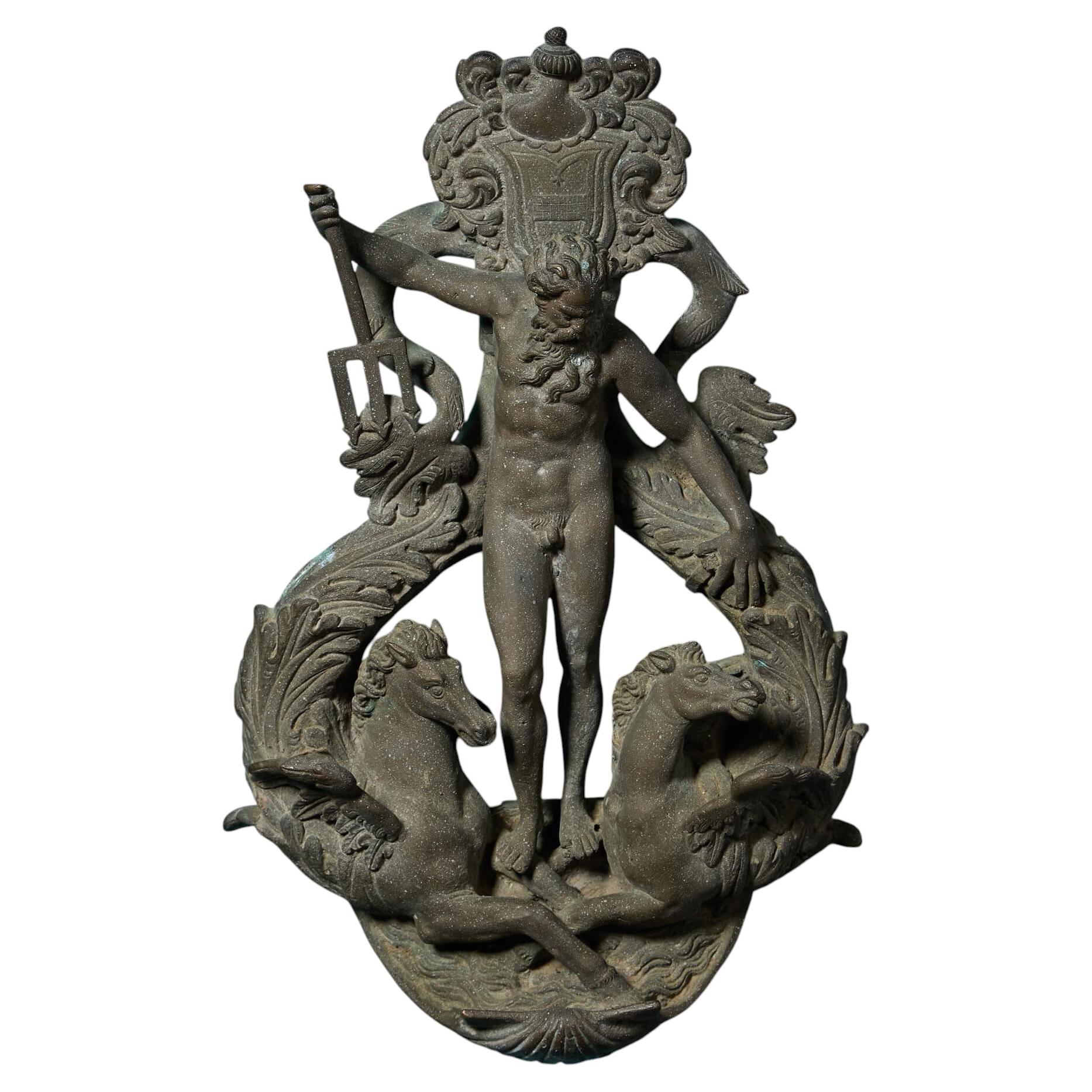 19th Century Neptune & Hippocampus Door Knocker After Alessandro Vittoria For Sale