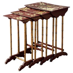 19th Century Nest of Four French Floral Painted Tables