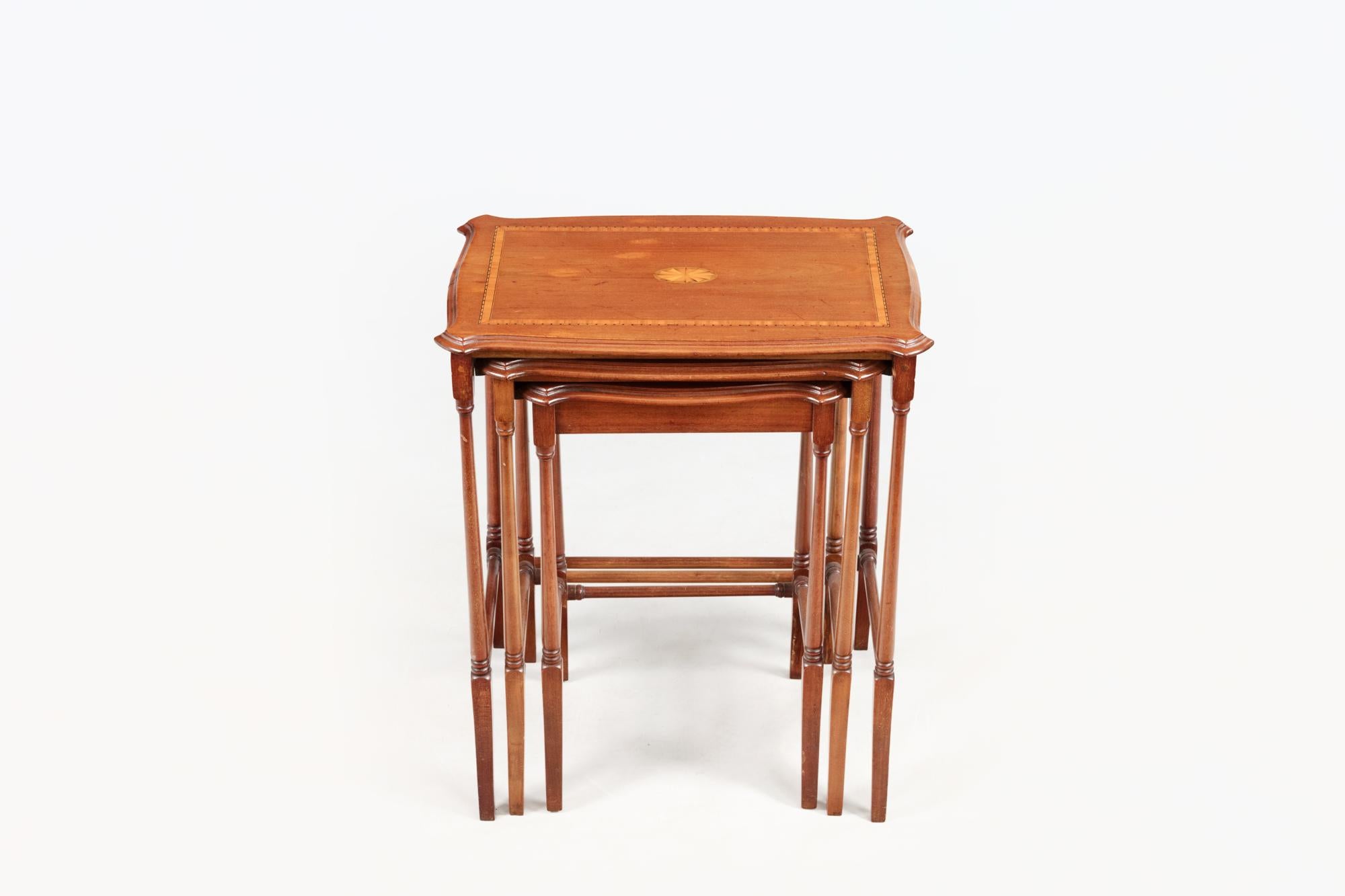 Irish 19th Century Nest of Mahogany Tables with Satinwood Banding