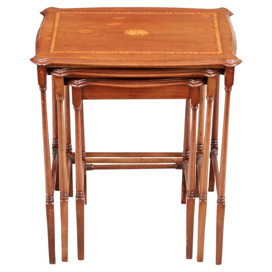 19th Century Nest of Mahogany Tables with Satinwood Banding