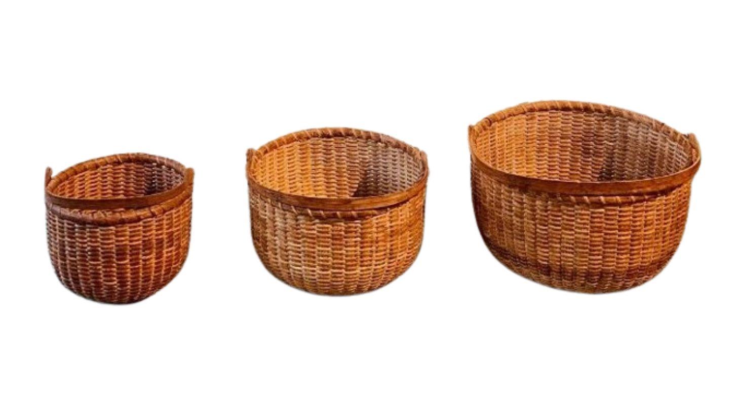 Folk Art 19th Century Nest of Three Nantucket Lightship Baskets For Sale