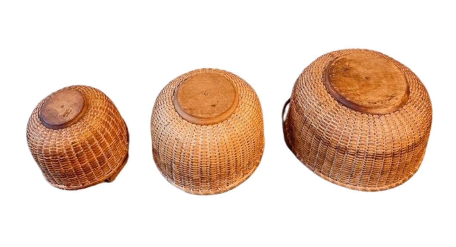 Cane 19th Century Nest of Three Nantucket Lightship Baskets For Sale