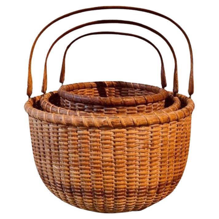 19th Century Nest of Three Nantucket Lightship Baskets For Sale