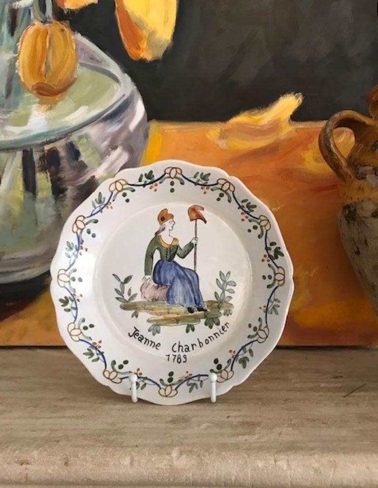 French Provincial 19th Century Nevers French Faience Hand Painted Plate For Sale
