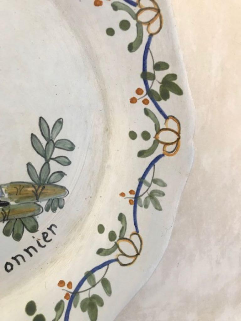 19th Century Nevers French Faience Hand Painted Plate In Good Condition For Sale In Ross, CA