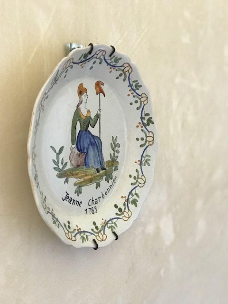 Hand-Painted 19th Century Nevers French Faience Hand Painted Plate For Sale
