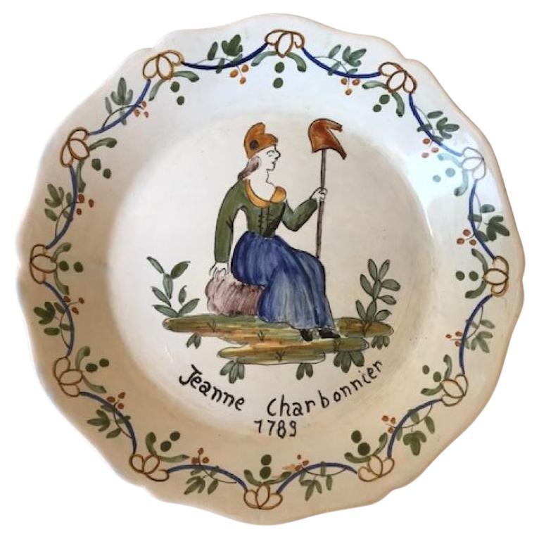 19th Century Nevers French Faience Hand Painted Plate For Sale