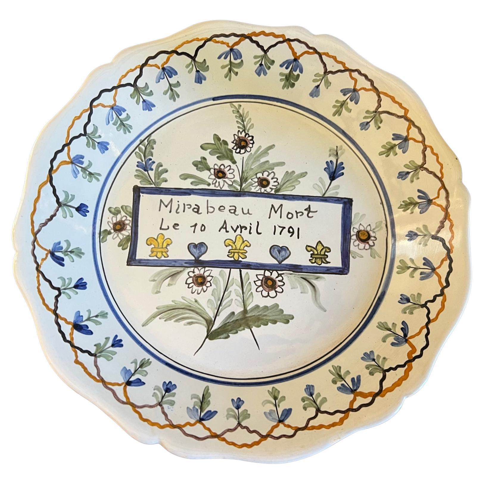 19th Century Nevers French Faience Hand Painted Plate For Sale