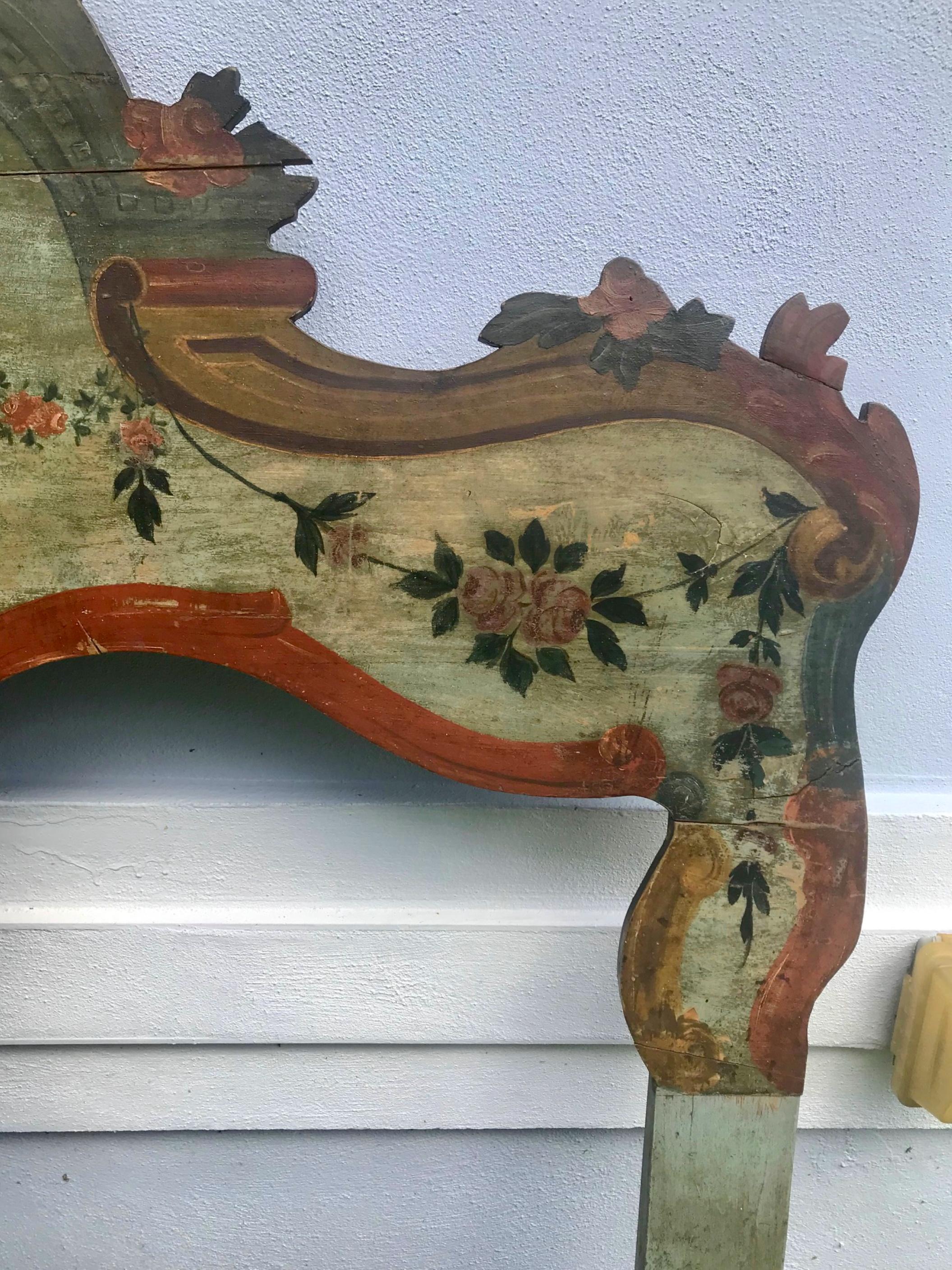 Hand-Painted 19th Century New England Hand Painted Wooden Headboard