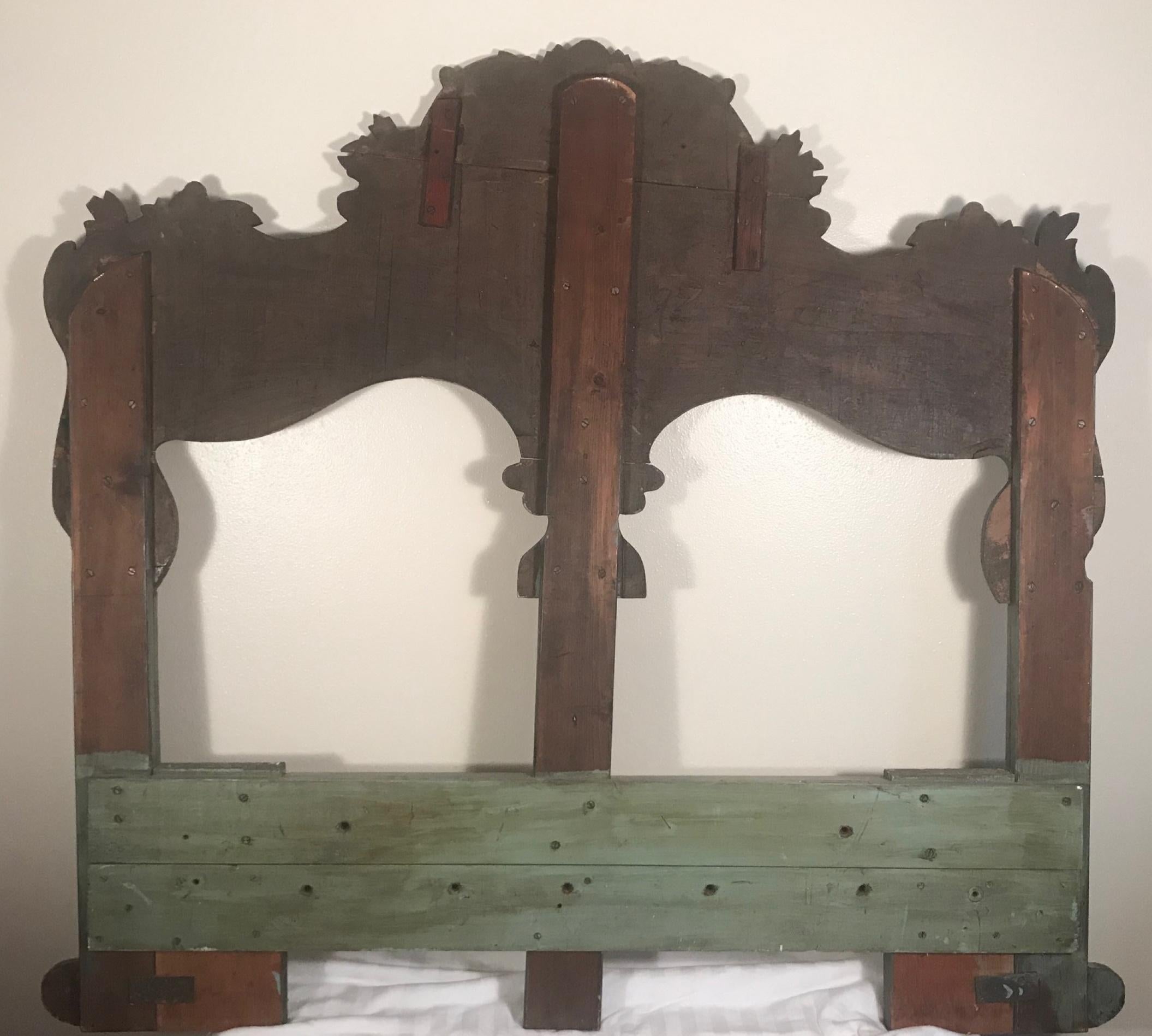 19th Century New England Hand Painted Wooden Headboard In Good Condition In Vero Beach, FL